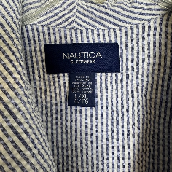 NAUTICA Men's Seersucker Cotton Robe, Blue White | Sz L/XL - Picture 3 of 6